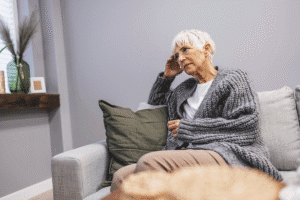 Senior sits on couch and wonders how to deal with loneliness